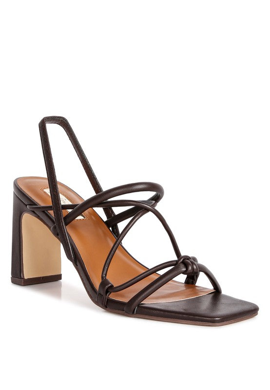 Two Strings Slingback Mid Heel Block Sandals