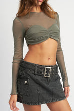 Load image into Gallery viewer, CREW NECK RUCHED BUST CROP TOP
