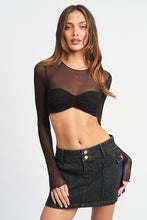 Load image into Gallery viewer, CREW NECK RUCHED BUST CROP TOP
