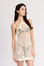 Load image into Gallery viewer, HALTER NECK CROCHET DRESS WITH FLOWER DETAIL
