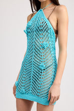 Load image into Gallery viewer, HALTER NECK CROCHET DRESS WITH FLOWER DETAIL
