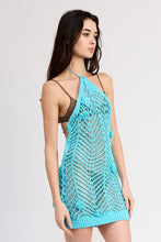 Load image into Gallery viewer, HALTER NECK CROCHET DRESS WITH FLOWER DETAIL
