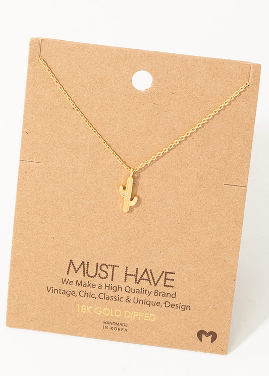 Dainty 18k gold dipped cactus layering necklace