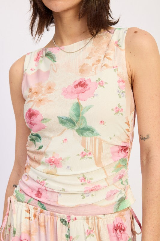SLEEVELESS BOAT NECK TOP WITH SIDE SHIRRING — alternate view