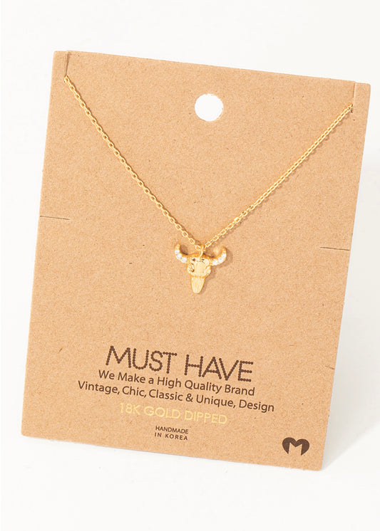 Dainty 18k gold dipped ram skull layering necklace