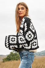 Load image into Gallery viewer, Two-Tone Floral Square Crochet Open Knit Cardigan
