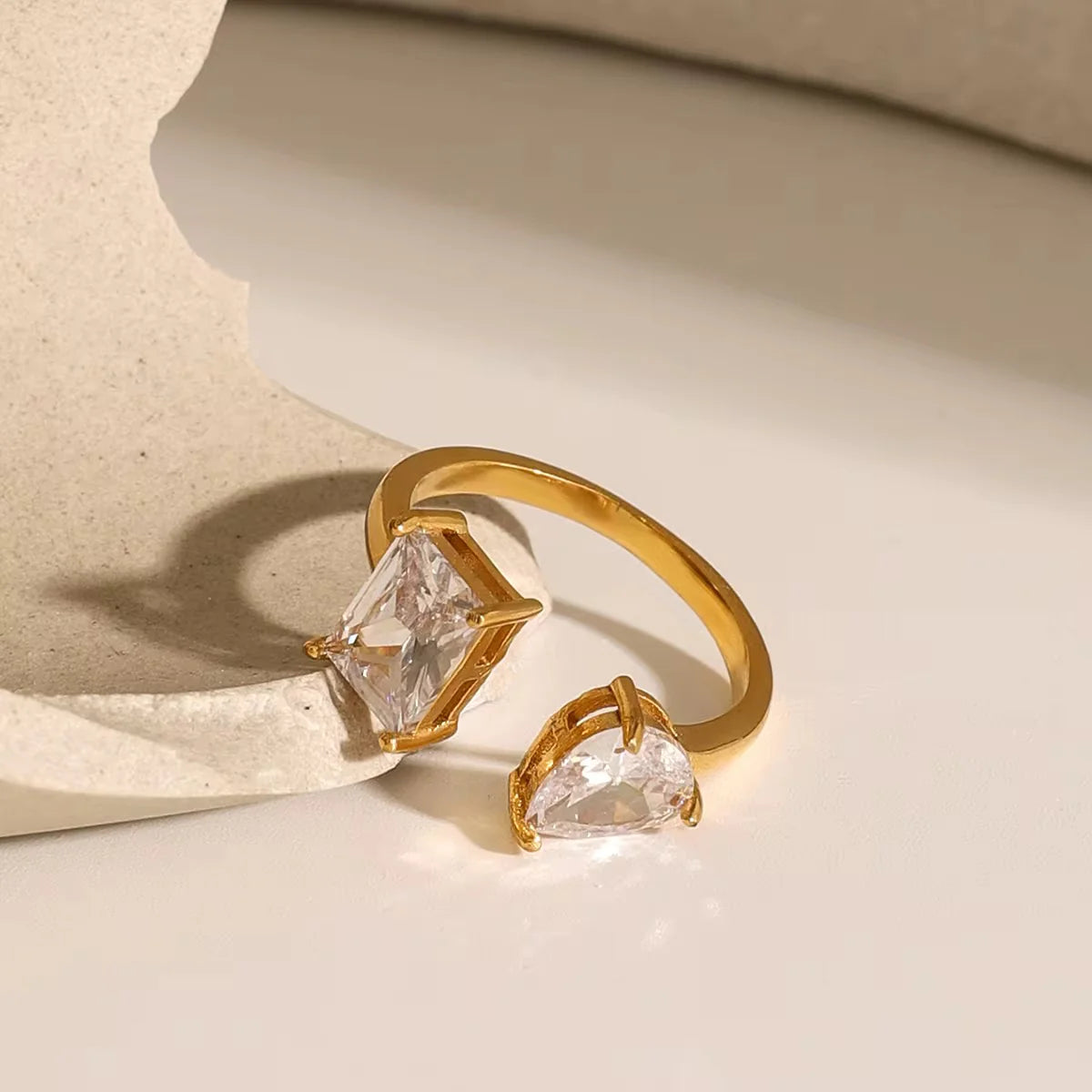 Crystal Duo Adjustable Ring – Waterproof, Tarnish-Resistant, Hypoallergenic, Everyday Wear