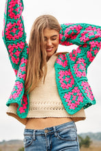 Load image into Gallery viewer, Two-Tone Floral Square Crochet Open Knit Cardigan
