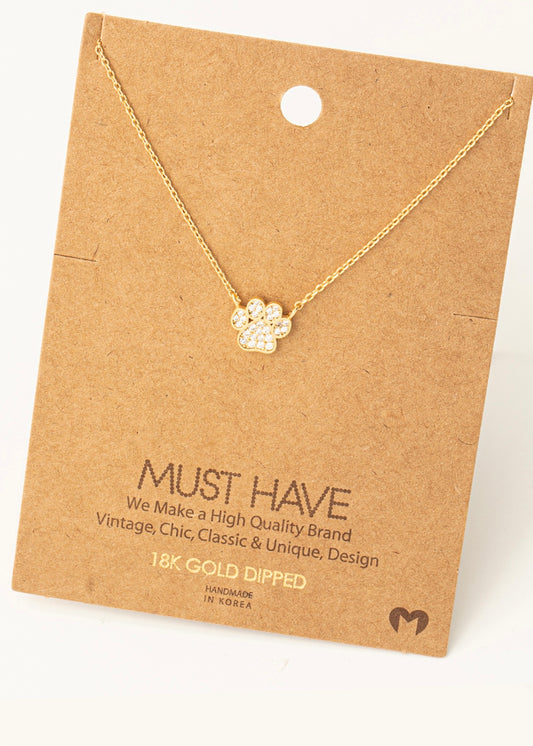 Dainty 18k gold dipped paw print layering necklace