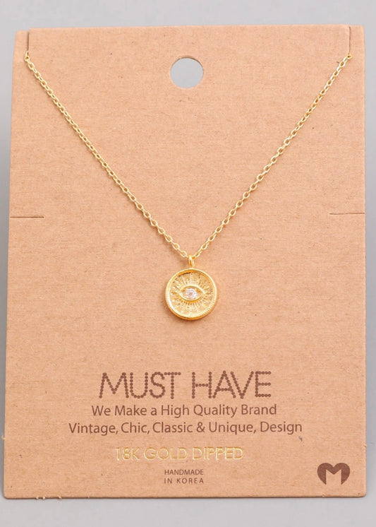 Dainty 18k gold dipped evil eye layering necklace