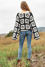 Load image into Gallery viewer, Two-Tone Floral Square Crochet Open Knit Cardigan
