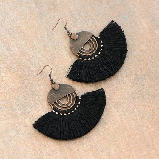 Boho Chic Fan Shaped Tassel Earrings