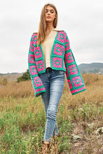 Load image into Gallery viewer, Two-Tone Floral Square Crochet Open Knit Cardigan
