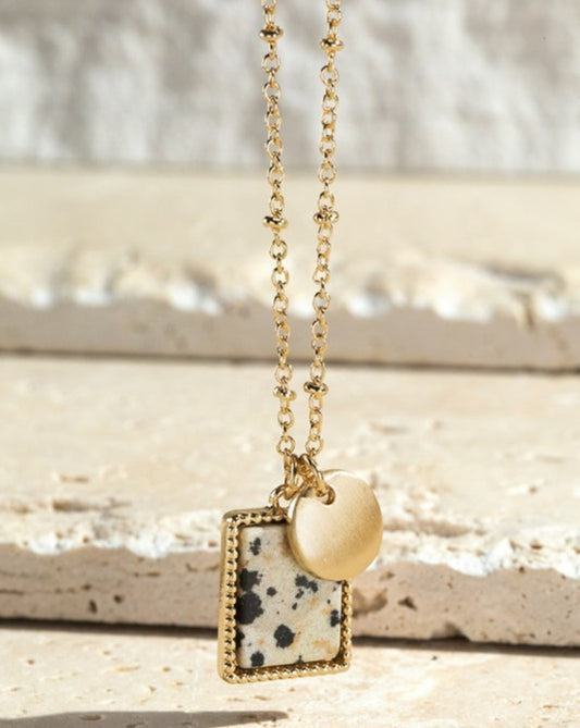 Stone 18k gold dipped square necklace