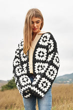 Load image into Gallery viewer, Two-Tone Floral Square Crochet Open Knit Cardigan
