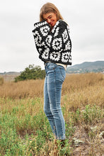 Load image into Gallery viewer, Two-Tone Floral Square Crochet Open Knit Cardigan
