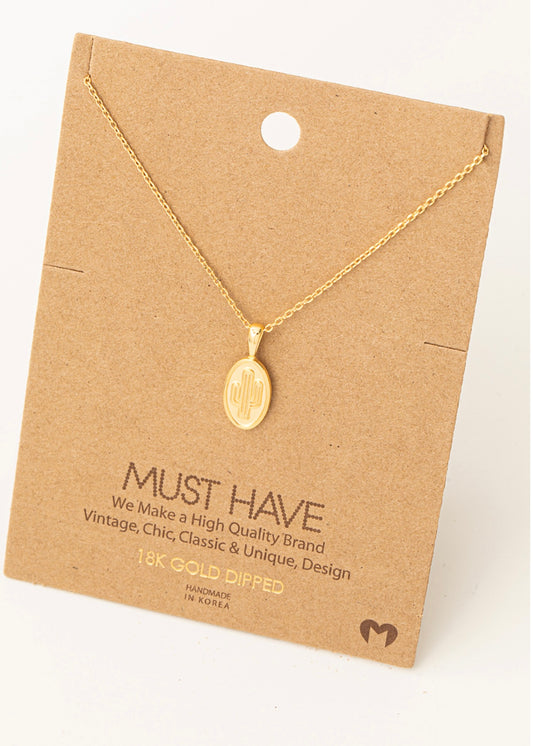 Dainty 18k gold dipped cactus layering necklace