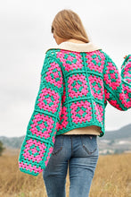 Load image into Gallery viewer, Two-Tone Floral Square Crochet Open Knit Cardigan
