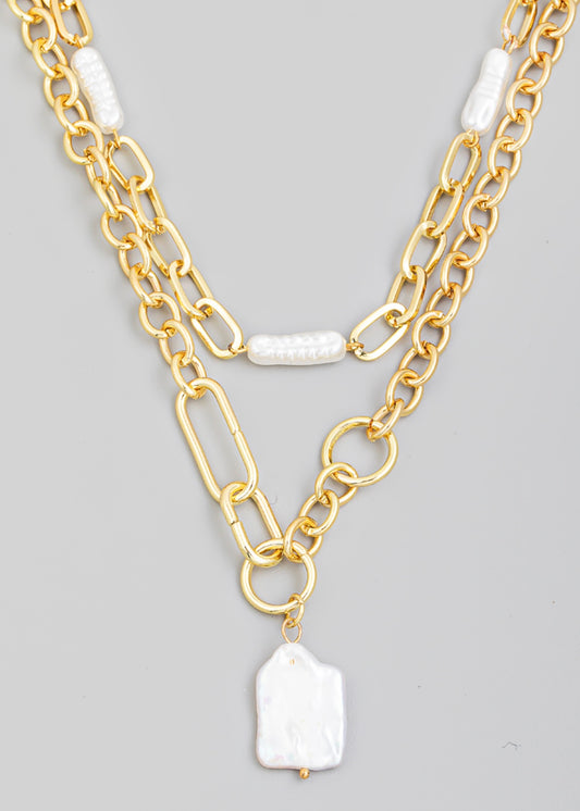 Pearl 18k gold dipped layering chain necklace