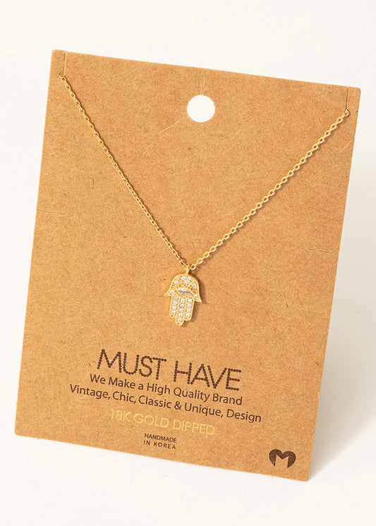 Dainty 18k gold dipped Hamsa evil eye layering necklace