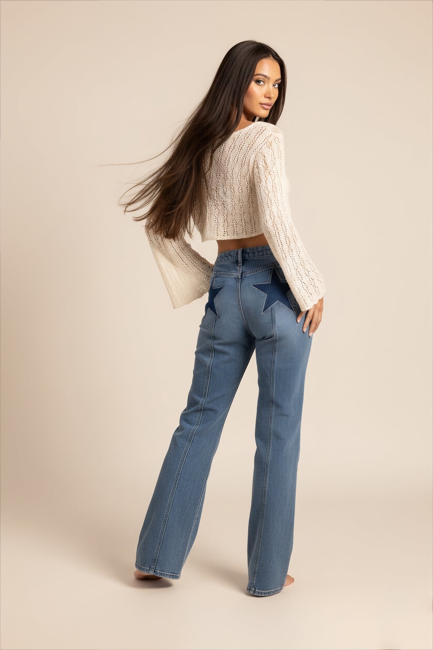 Pin tuck straight star Jean