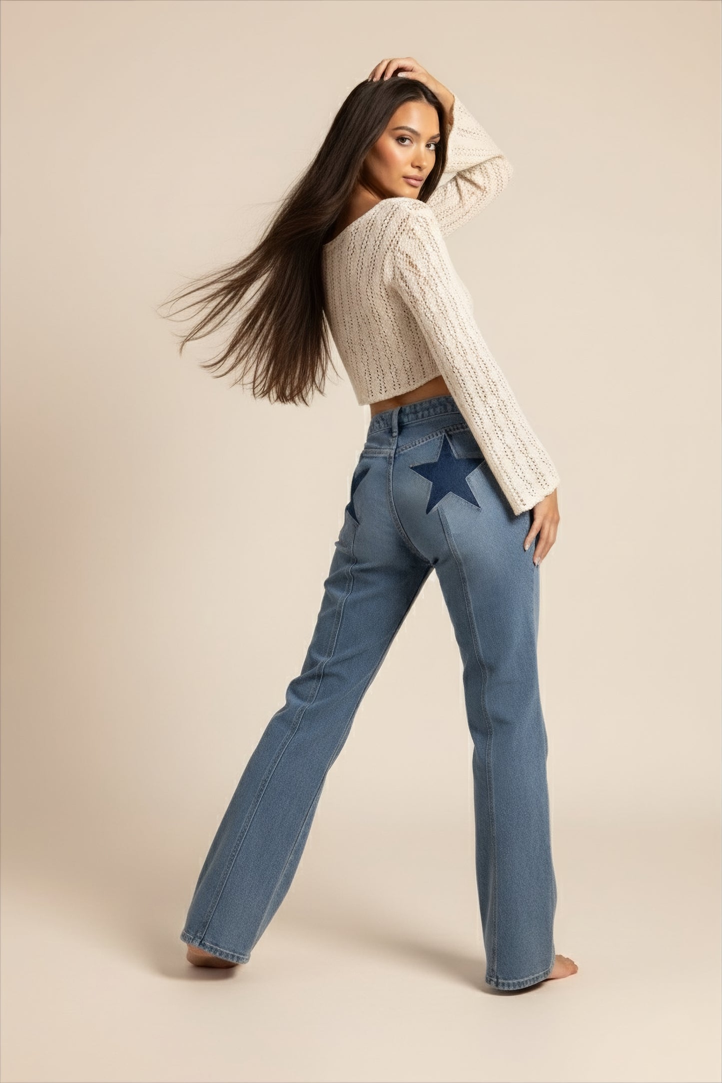 Pin tuck straight star Jean