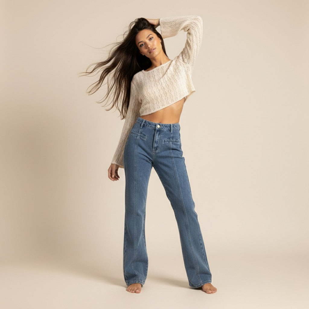 Pin tuck straight star Jean