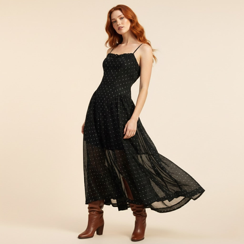 SPAGHETTI STRAP A LINE MAXI DRESS