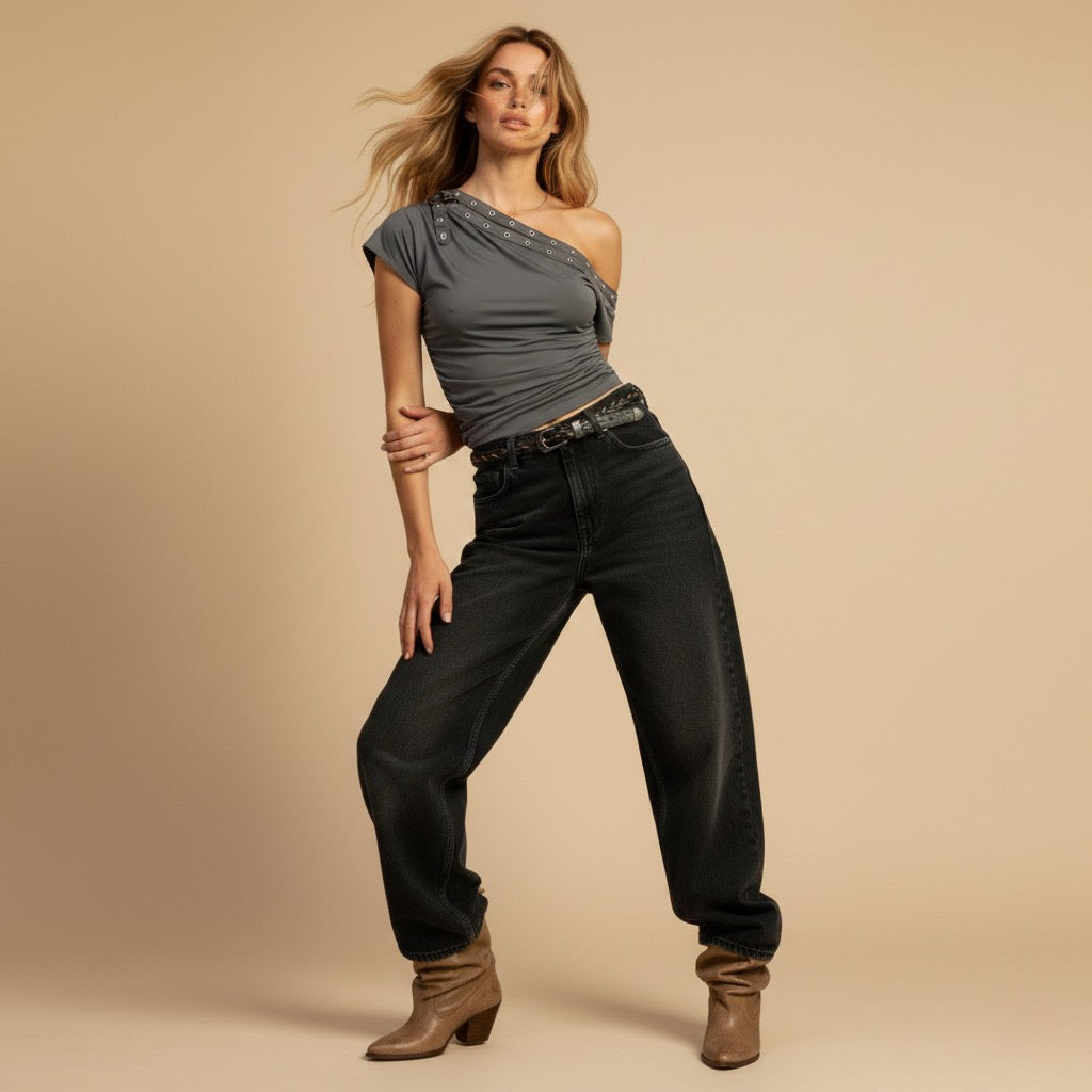 GROMMET BELTED ASYMMETRICAL TOP