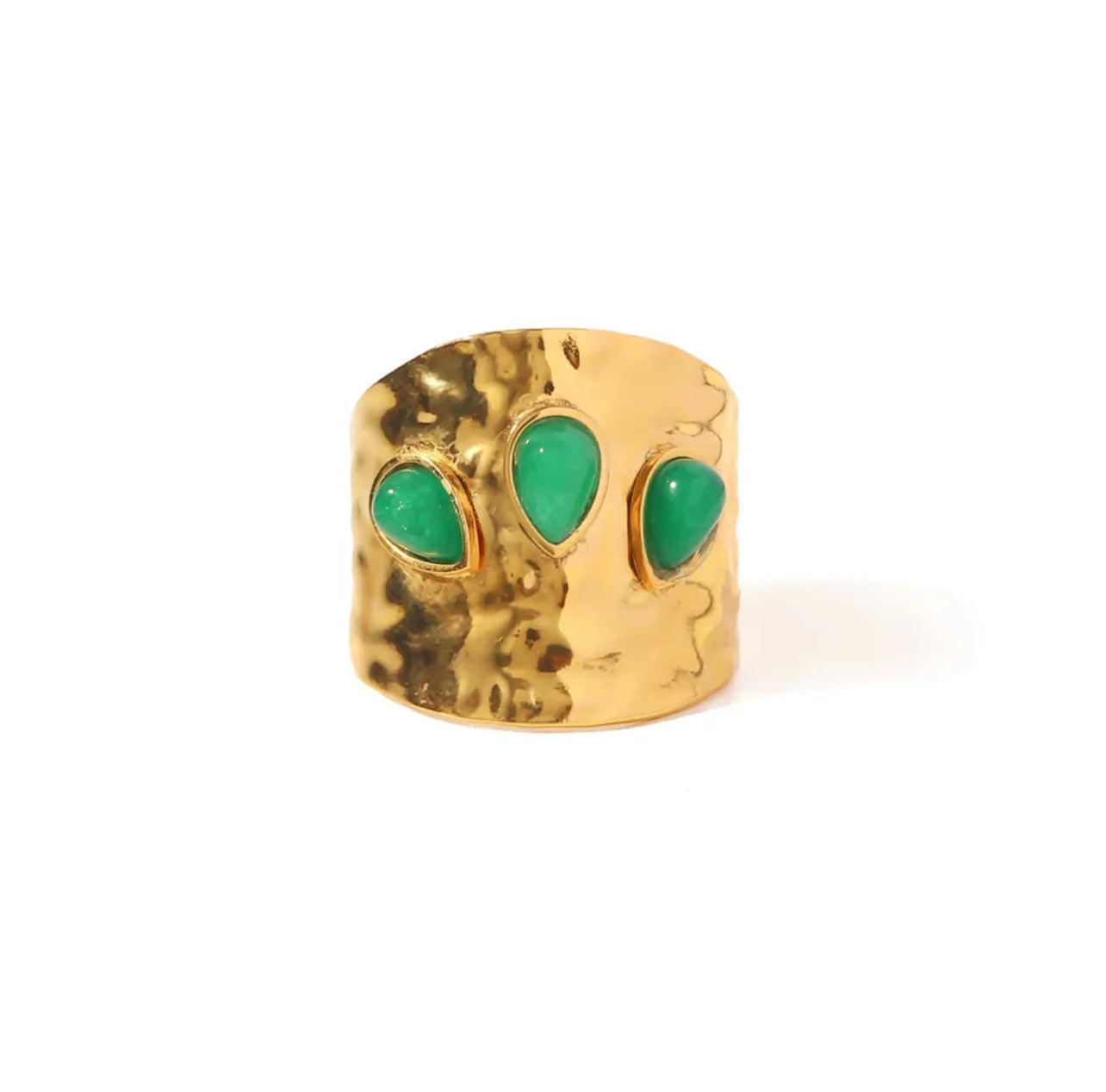 Hammered Jade Statement Ring – Waterproof, Tarnish-Resistant, Hypoallergenic, Everyday Wear