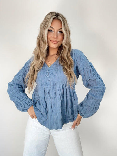 Blue peasant top