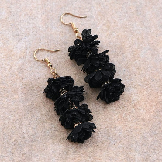 Boho Fabric Flower Drop Earrings