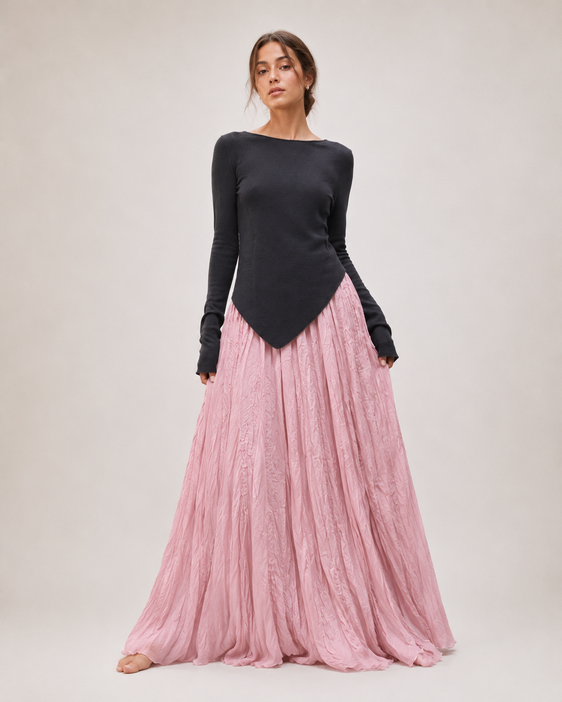Mori Textured Cotton-Linen A-Line Maxi Skirt