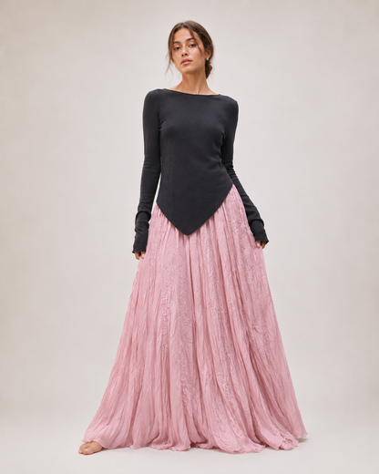 Mori Textured Cotton-Linen A-Line Maxi Skirt