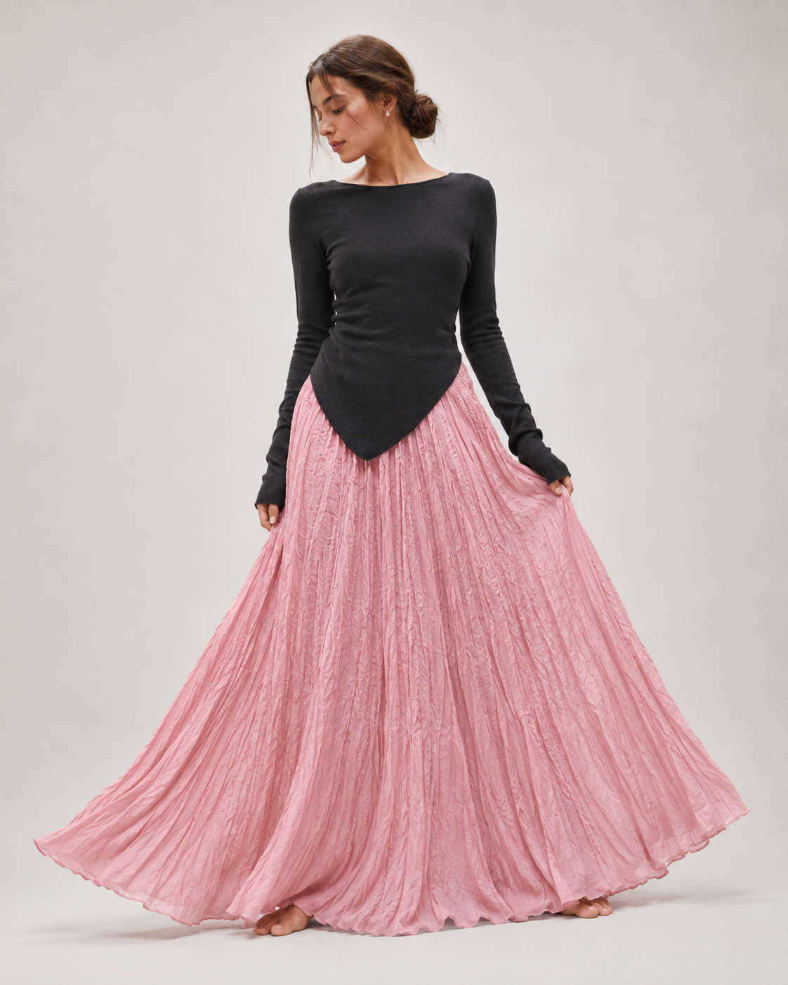 Mori Textured Cotton-Linen A-Line Maxi Skirt