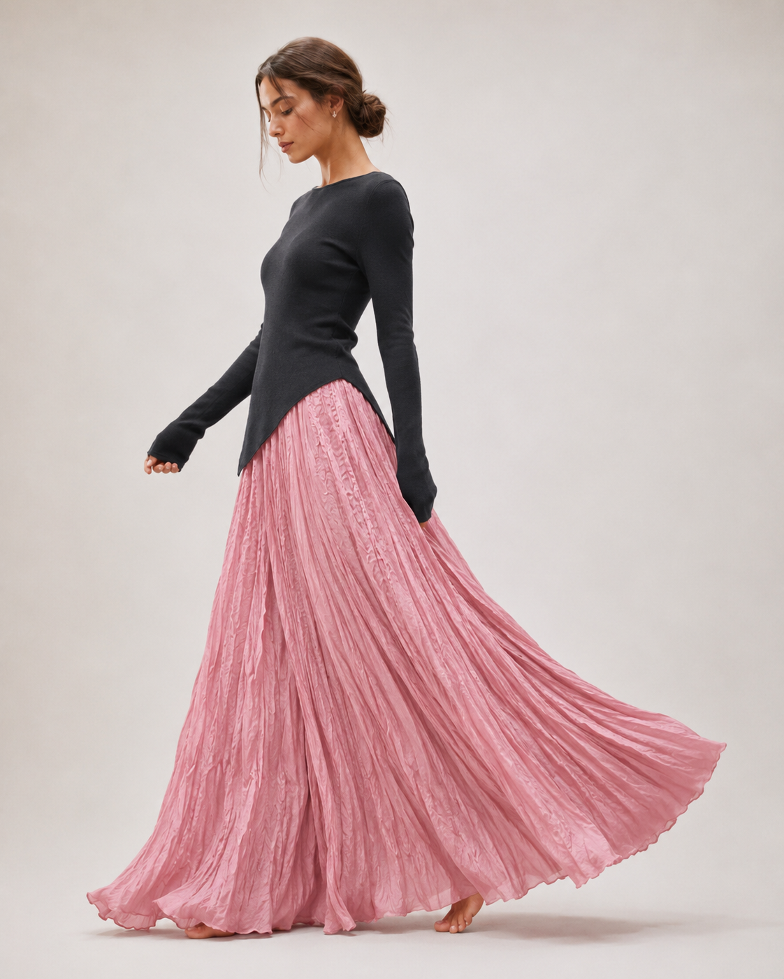 Mori Textured Cotton-Linen A-Line Maxi Skirt