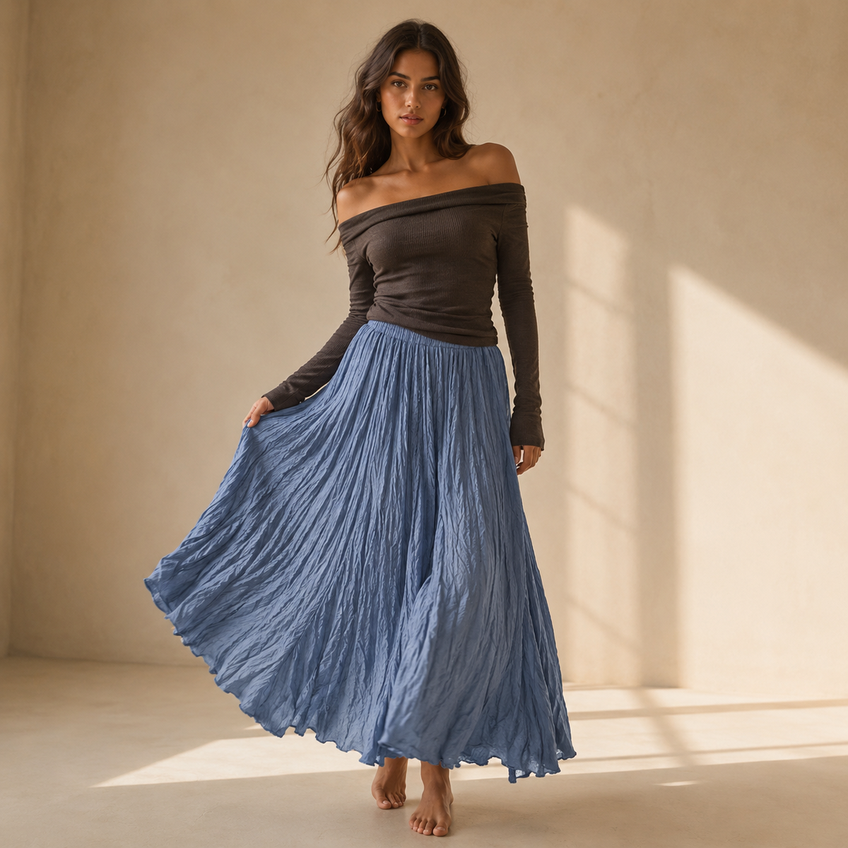 Mori Textured Cotton-Linen A-Line Maxi Skirt