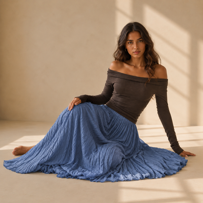 Mori Textured Cotton-Linen A-Line Maxi Skirt