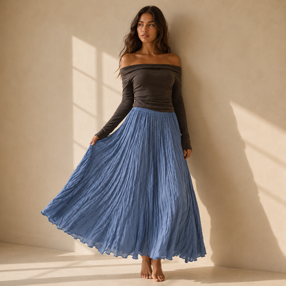 Mori Textured Cotton-Linen A-Line Maxi Skirt