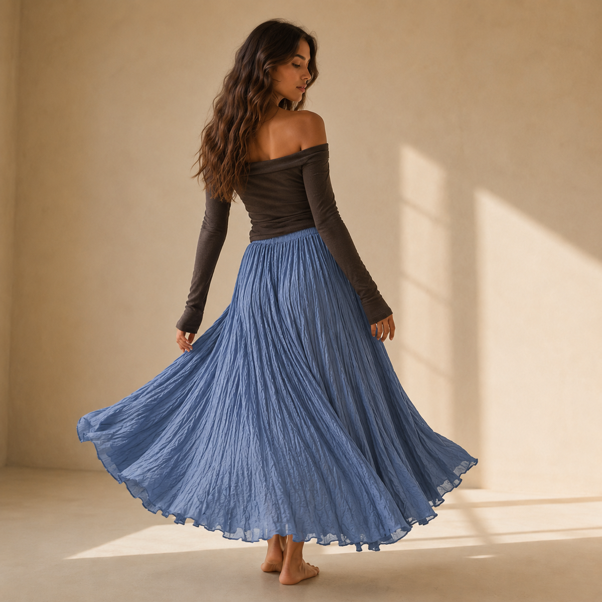 Mori Textured Cotton-Linen A-Line Maxi Skirt
