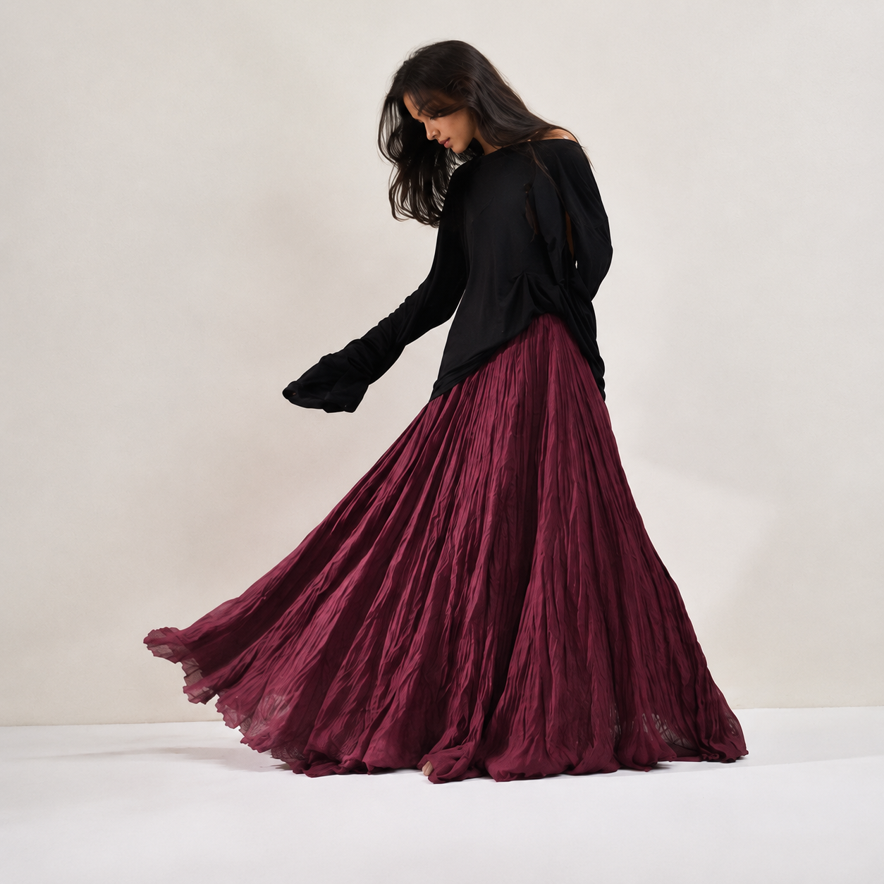 Mori Textured Cotton-Linen A-Line Maxi Skirt