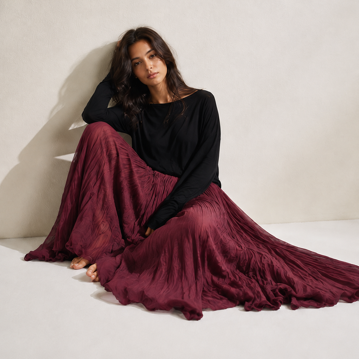 Mori Textured Cotton-Linen A-Line Maxi Skirt