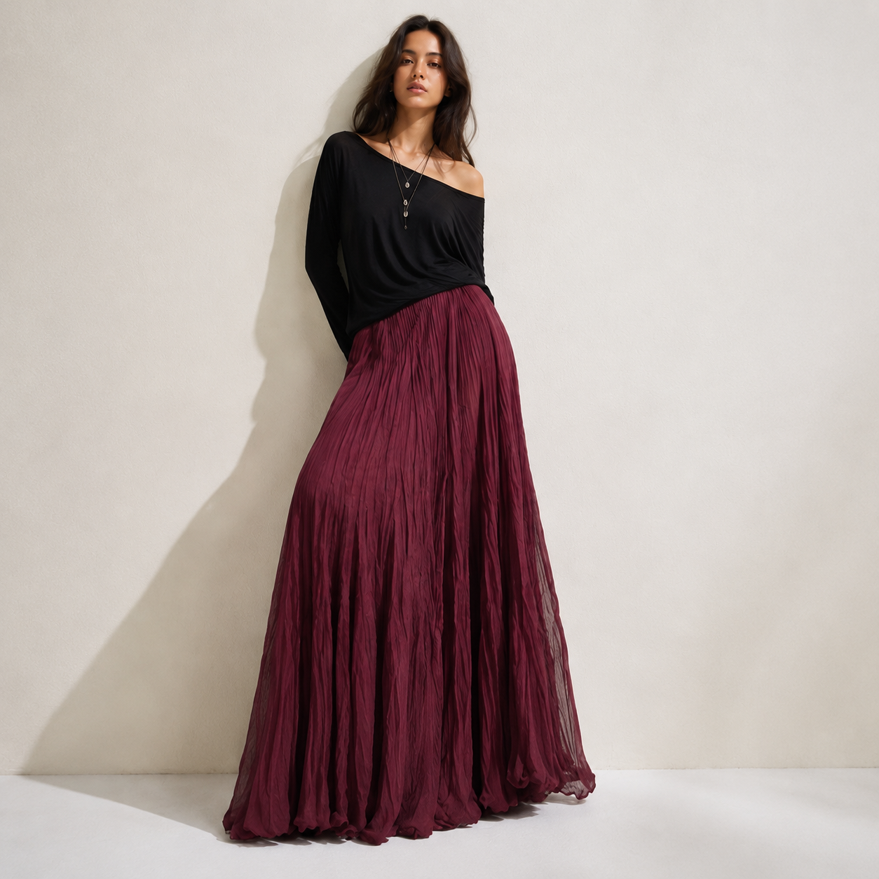 Mori Textured Cotton-Linen A-Line Maxi Skirt