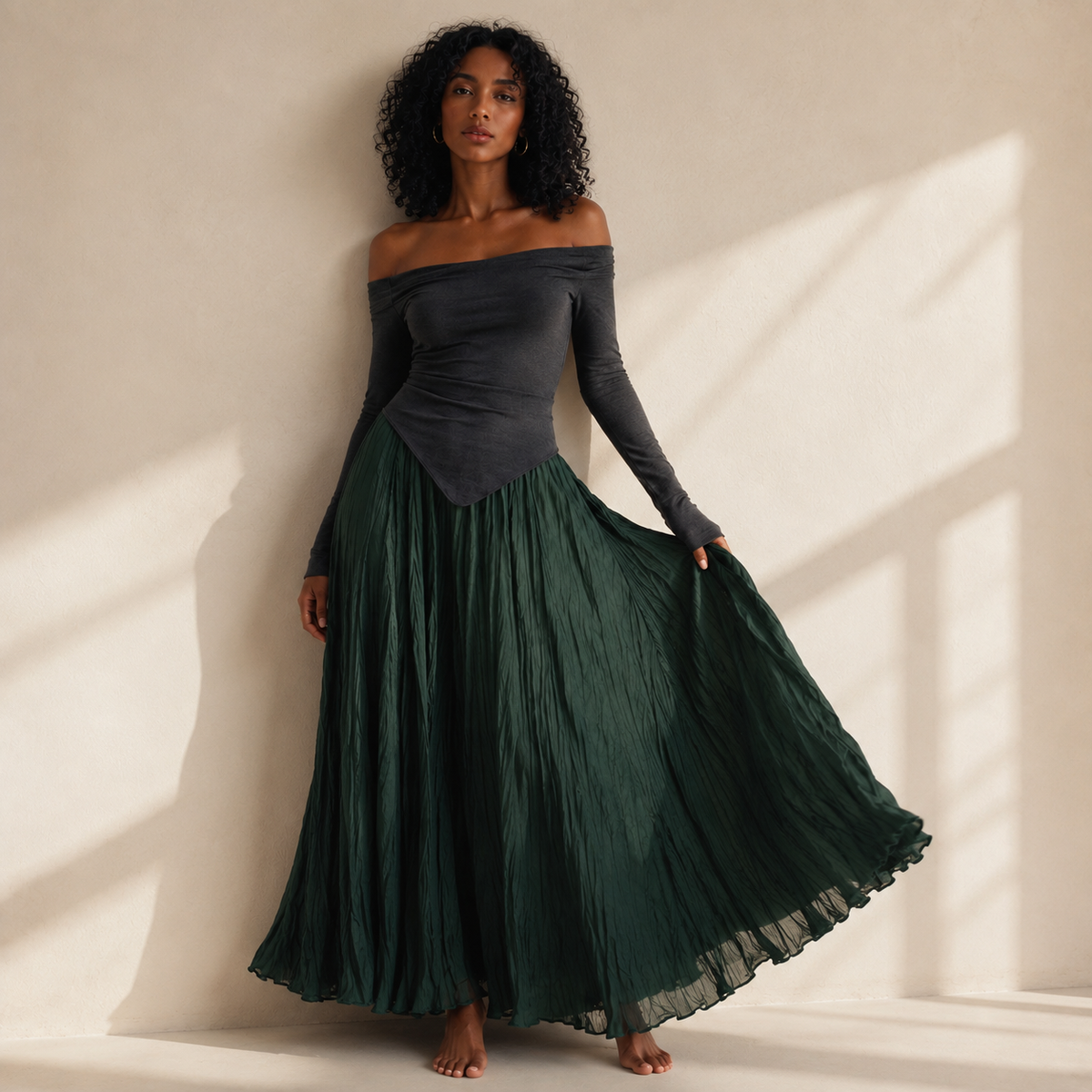 Mori Textured Cotton-Linen A-Line Maxi Skirt
