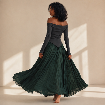 Mori Textured Cotton-Linen A-Line Maxi Skirt