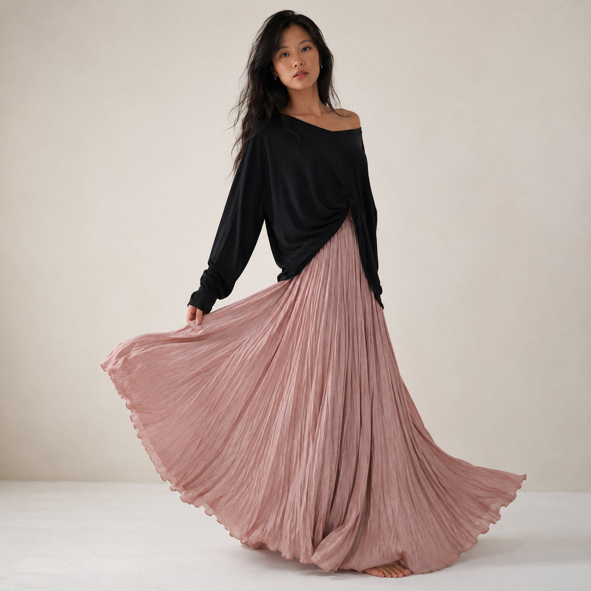 Mori Textured Cotton-Linen A-Line Maxi Skirt