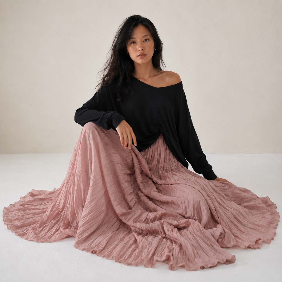 Mori Textured Cotton-Linen A-Line Maxi Skirt