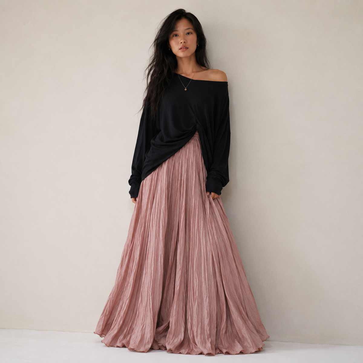Mori Textured Cotton-Linen A-Line Maxi Skirt