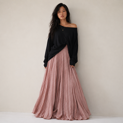 Mori Textured Cotton-Linen A-Line Maxi Skirt