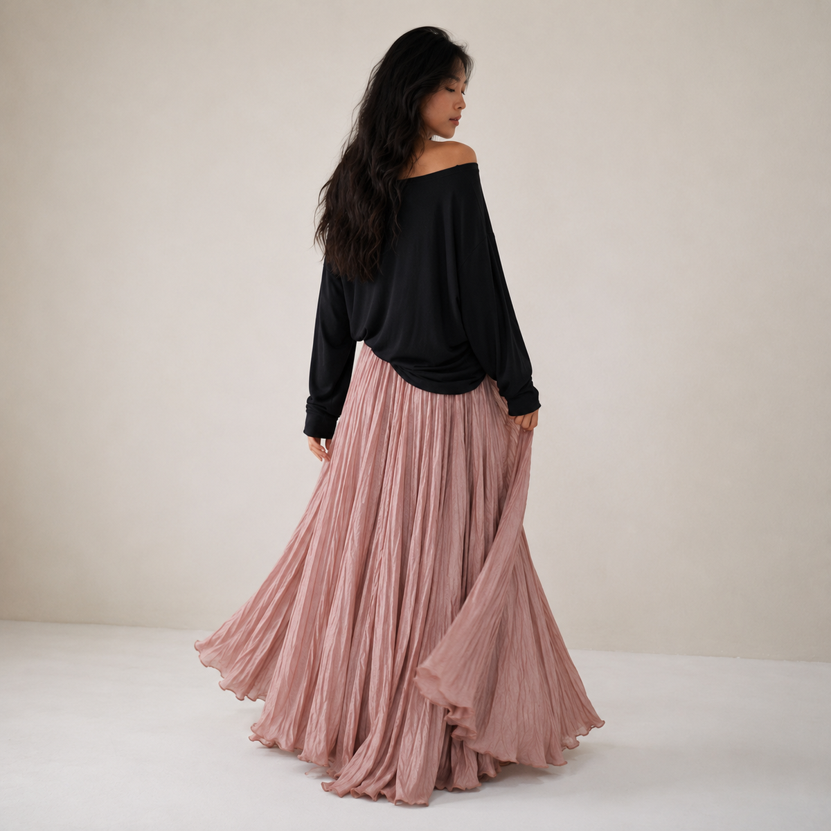 Mori Textured Cotton-Linen A-Line Maxi Skirt